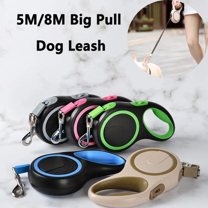 5M/8M Retractable Big Dog Leash Automatic Sturdy Nylon Rope Color Blocking Walking Hiking Strong Leash 50KG Large Pet Accessorie