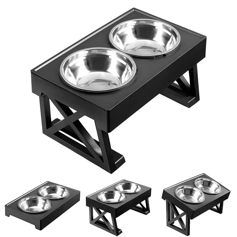 Elevated Dog Bowls 3 Adjustable Heights Raised Pet Stand with Slow Feeder Stainless Steel Food Bowls for Small Medium Large Dogs