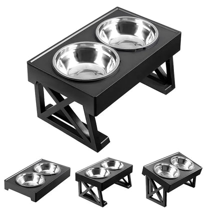 Elevated Dog Bowls 3 Adjustable Heights Raised Pet Stand with Slow Feeder Stainless Steel Food Bowls for Small Medium Large Dogs