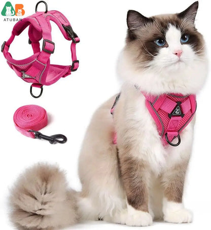 Cat Harness and Leash Set,Upgraded Escape Proof Adjustable Kitten Vest for Cat Outdoor Walking,Reflective Strips for Dark Night
