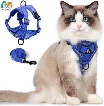 Cat Harness and Leash Set,Upgraded Escape Proof Adjustable Kitten Vest for Cat Outdoor Walking,Reflective Strips for Dark Night