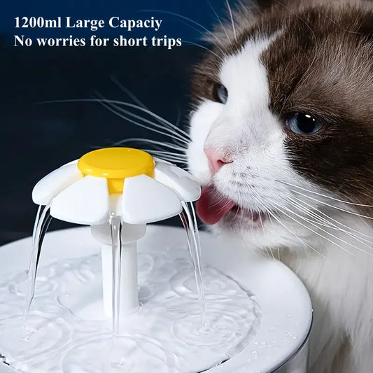 Cat Flower Water Dispenser, Recirculating Pet Water Dispenser, USB Powered, Silent, with Filter Foam for Cats and Small Dogs