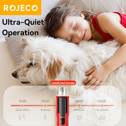 ROJECO Electric Pet Nail Grinder Dog Cat Rechargeable Nail Clippers LED Light Pet Claw Nail Grooming Trimmer Accessories