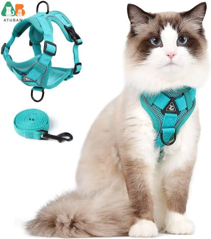Cat Harness and Leash Set,Upgraded Escape Proof Adjustable Kitten Vest for Cat Outdoor Walking,Reflective Strips for Dark Night