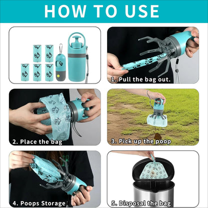 Dog Poop Scooper Set Claw Waste Picker with Leash Clip Poop Bag Dispenser LED Light Portable Hygienic Cleanup Tool for Pet Dogs