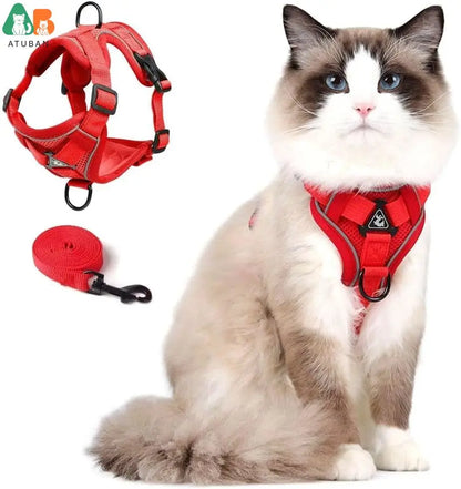 Cat Harness and Leash Set,Upgraded Escape Proof Adjustable Kitten Vest for Cat Outdoor Walking,Reflective Strips for Dark Night