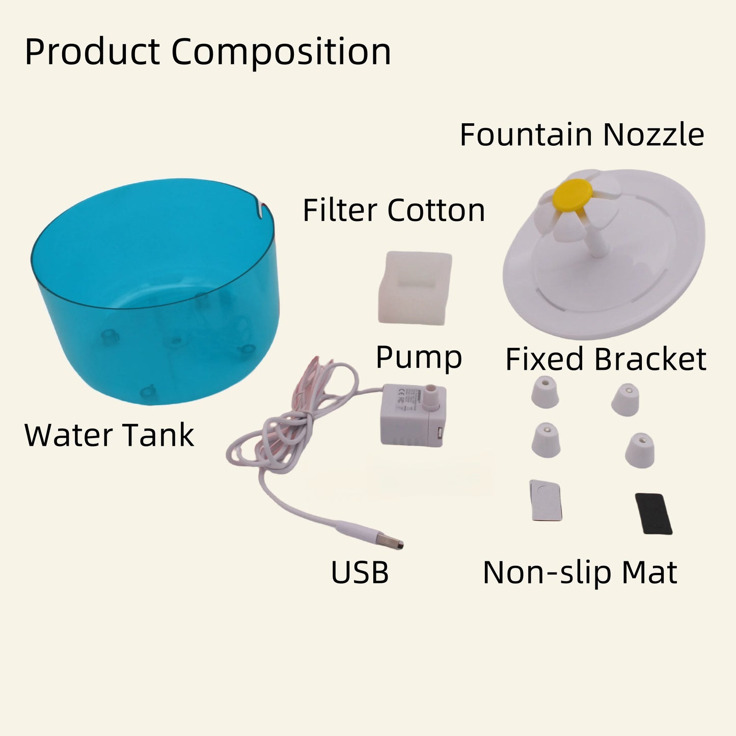 Cat Flower Water Dispenser, Recirculating Pet Water Dispenser, USB Powered, Silent, with Filter Foam for Cats and Small Dogs