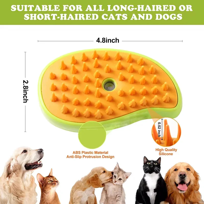 Steamy Dog Brush Electric Spray Cat Hair Brush 3 In1 Dog Steamer Brush for Massage Pet Grooming Removing Tangled and Loose Hair