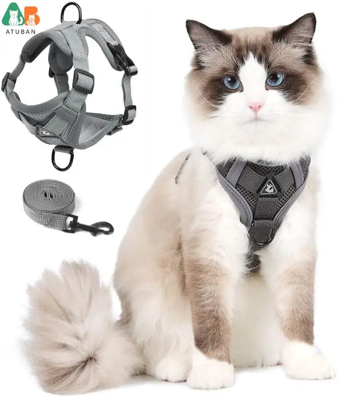 Cat Harness and Leash Set,Upgraded Escape Proof Adjustable Kitten Vest for Cat Outdoor Walking,Reflective Strips for Dark Night