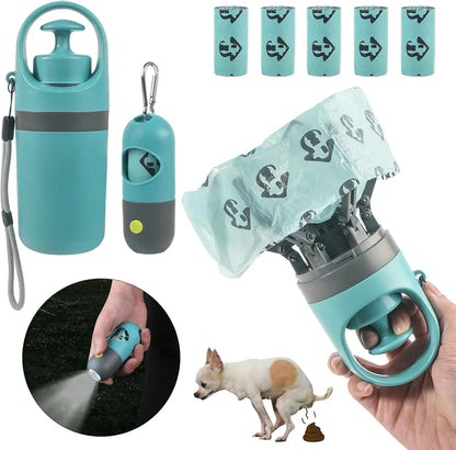 Dog Poop Scooper Set Claw Waste Picker with Leash Clip Poop Bag Dispenser LED Light Portable Hygienic Cleanup Tool for Pet Dogs