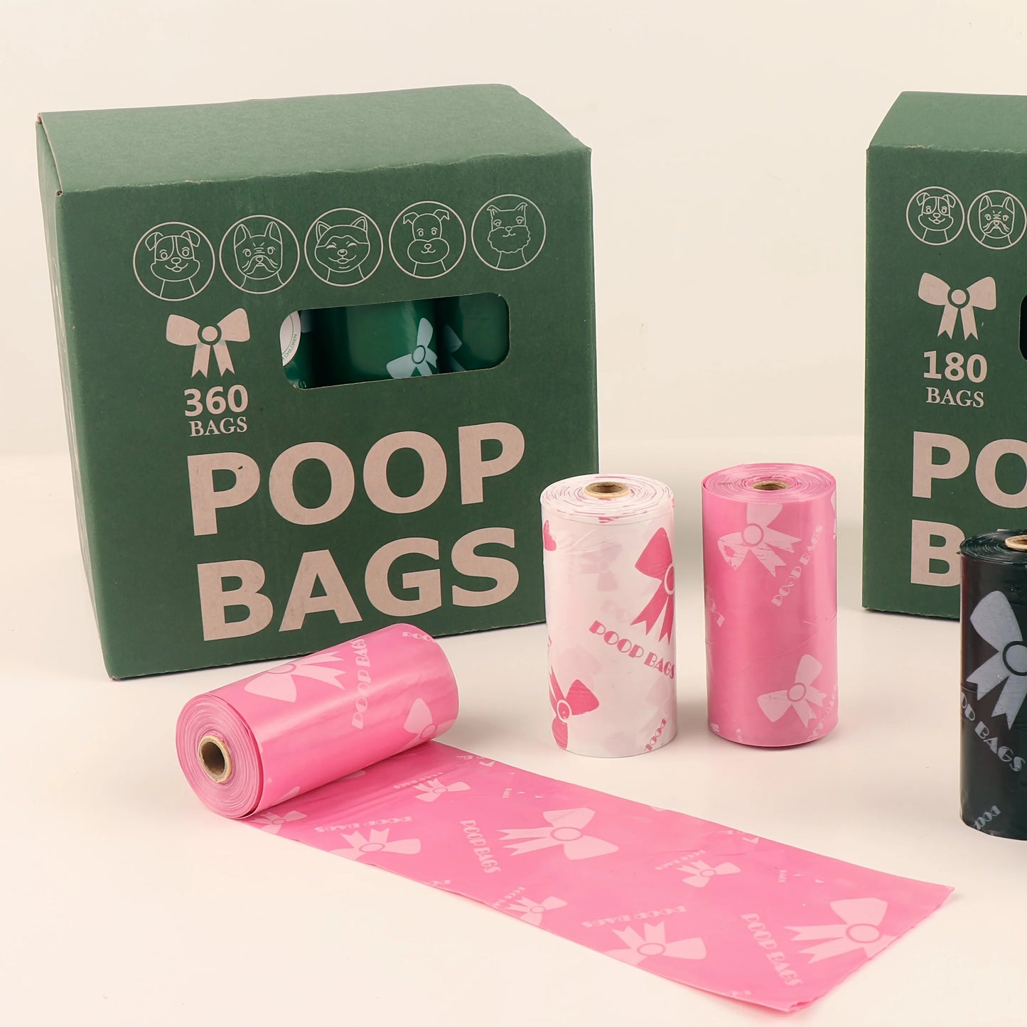 Thick & Durable Pet Poop Bags with Pink Bows - Leakproof Dog & Cat Waste Bags for Outdoor Walks, Multiple Sizes for Puppies