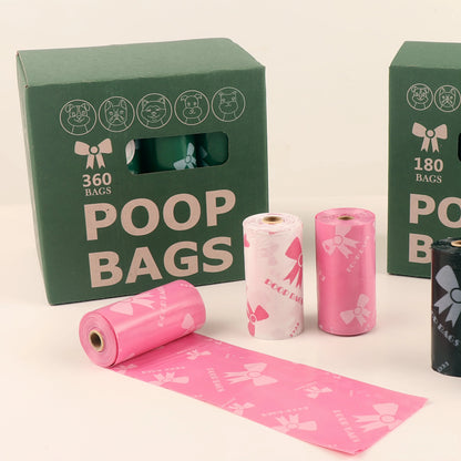 Thick & Durable Pet Poop Bags with Pink Bows - Leakproof Dog & Cat Waste Bags for Outdoor Walks, Multiple Sizes for Puppies